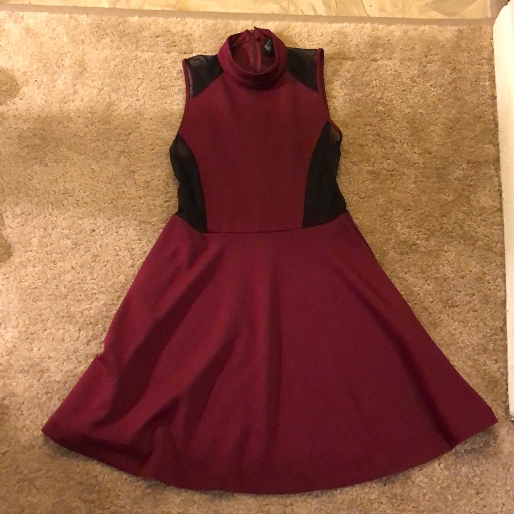 Maroon Dress with Mess Cutouts